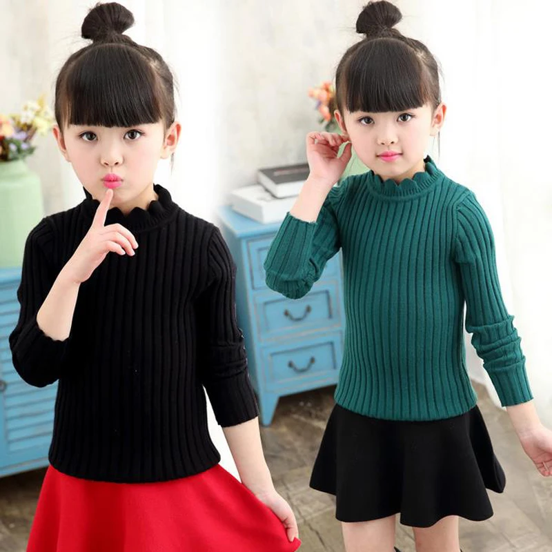 Вязаный свитер для маленьких девочек теплый пуловер с высоким воротником и