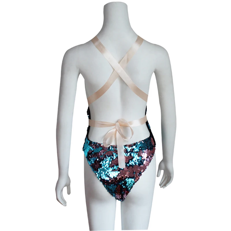 Женский купальник Пляжное бикини в полоску с тигром и блестками открытой спиной
