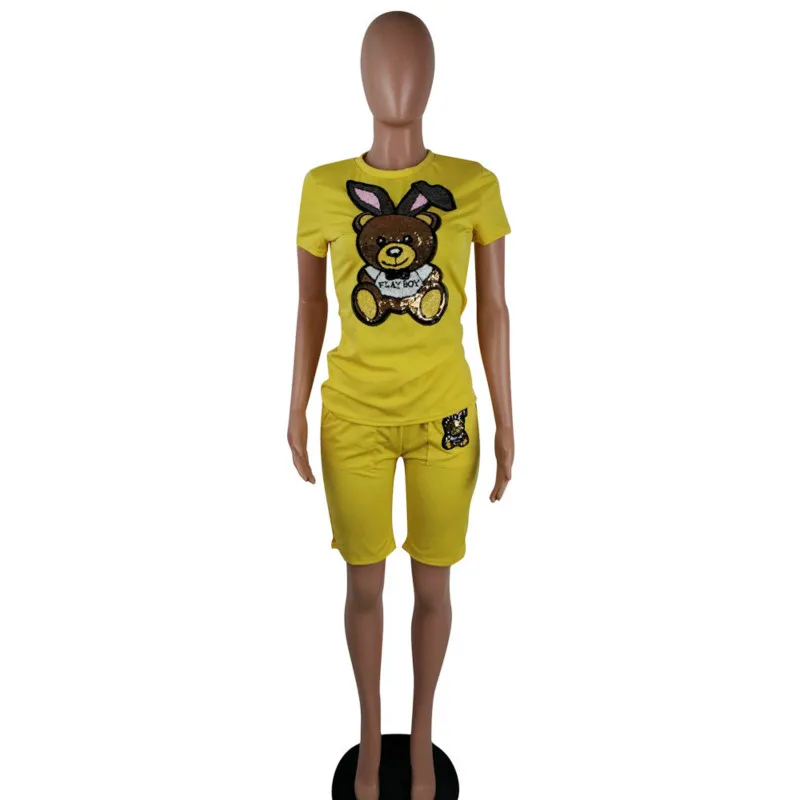 Женский комплект из двух предметов с шортами и блестками повседневный