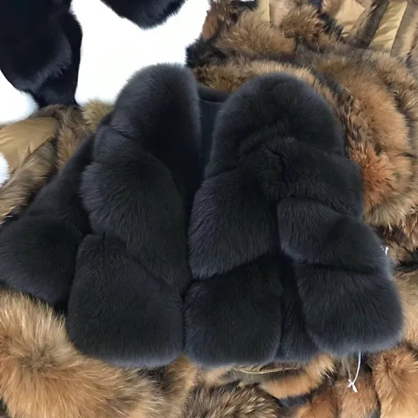 Dark gray FURSARCAR новая куртка из натурального меха женская зимняя шуба из лисьего меха Роскошная теплая Модная саржевая дизайнерская короткая подлинный натуральных мех куртка - Цвет: Dark gray