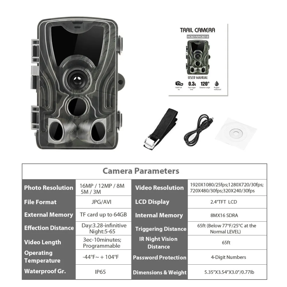 Suntekcam HC-801A новые охотничьи Камера 16MP 64 GB Trail Камера IP65 фото ловушки 0,3 s Время срабатывания 850nm дикий камера Trap