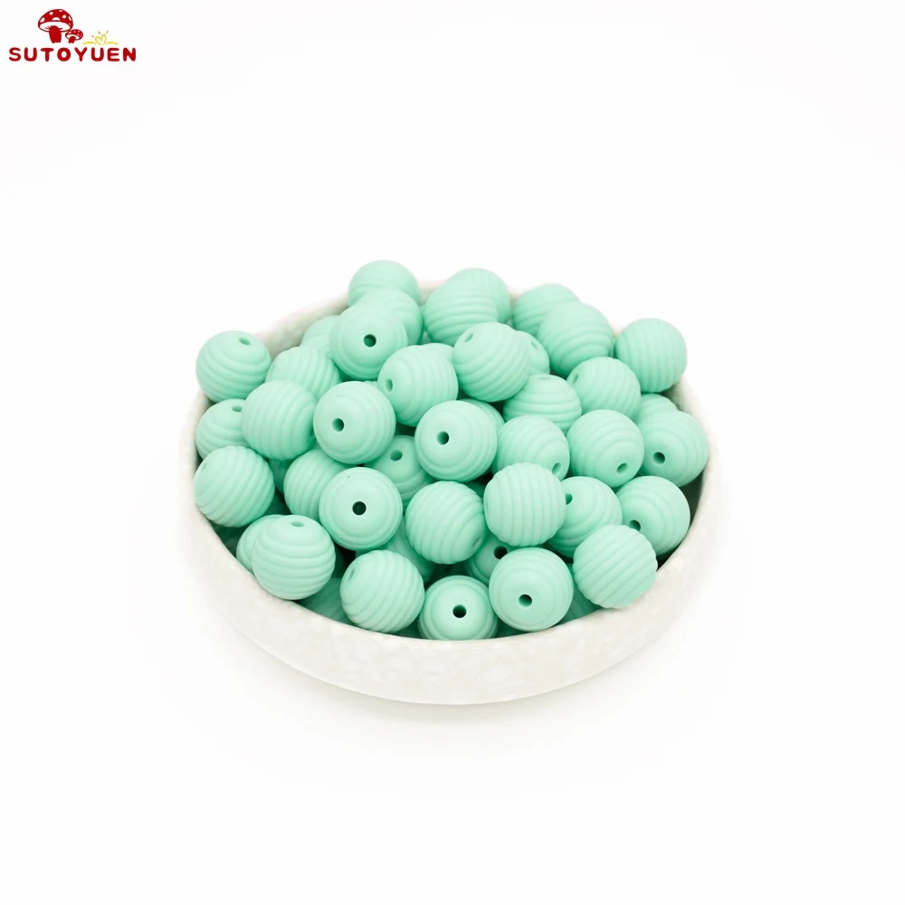 Mint Sutoyuen, силиконовые бусины, 15 мм, 100 шт, детские круглые спиральные бусины, пищевая форма, сделай сам, прорезыватели для зубов - Цвет: Mint