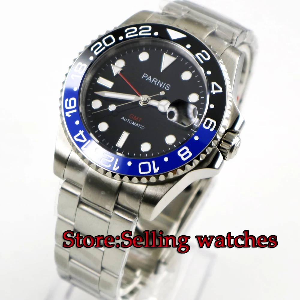 40mm Parnis black dial Ceramic Rotatig Bezel Sapphire glass bezel GMT automatic mens watch | Наручные часы