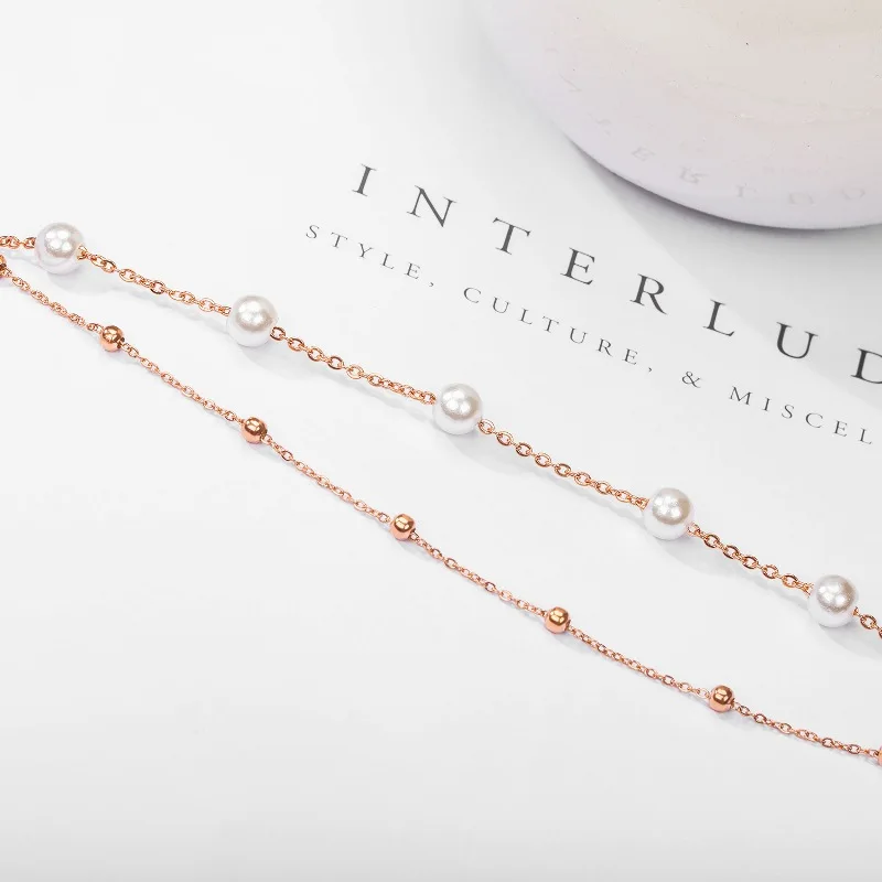 Женский браслет с искусственным жемчугом из нержавеющей стали серебристого