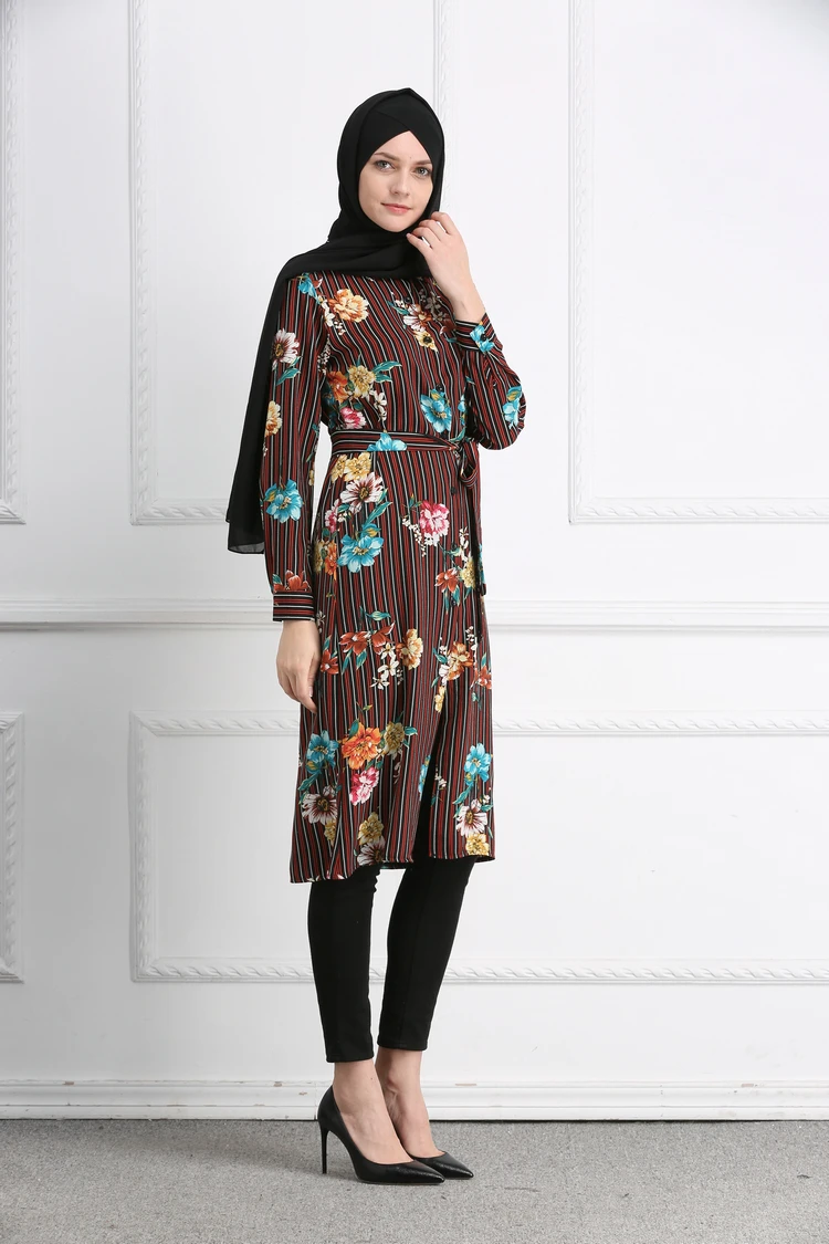 Женский кафтан в арабском стиле модный мусульманский топ с принтом рубашка