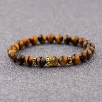 new 8mm trendy gold color buddha tiger eyelava stone beads bracelet men meditation prayer strand bracelets women wab187