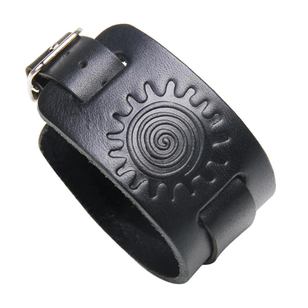 2457 Black UBEAUTY винтажный подлинный панк кожаный широкий браслет рок воловья кожа браслеты повседневные мужские черные и коричневые ювелирные аксессуары - Окраска металла: 2457 Black