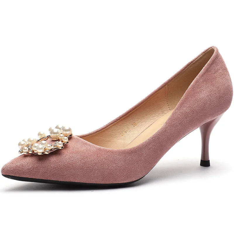 

Женские туфли-лодочки из флока, с острым носком, на высоком каблуке