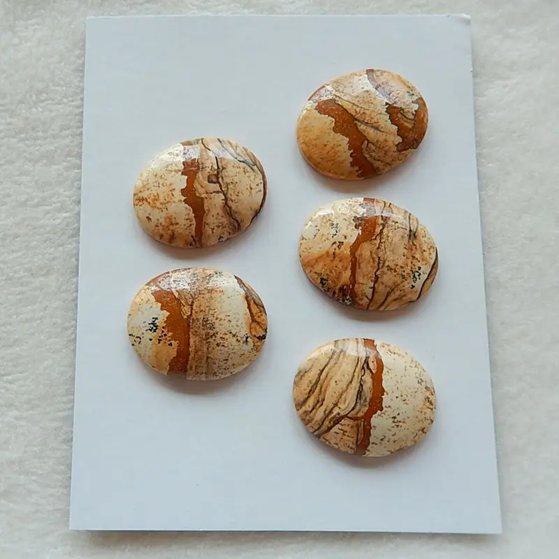 

SALE,5 PCS Of Picture Jasper Semi-precious stones, Jewelry accessories Cabochons,25x21x5mm,21.3g