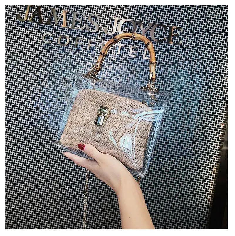 Новинка 2019 Хит женская прозрачная Блокировка ПВХ на цепочке сумка-тоут