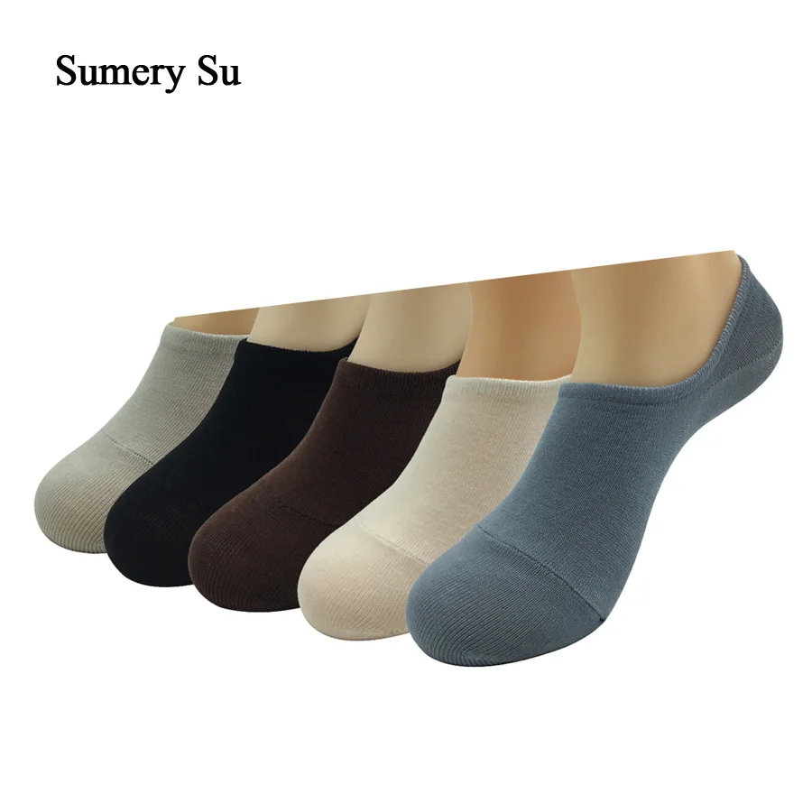 5 Pairs/Lot Ankle Socks Men Summer Autumn Solid Color Bamboo Fiber Non-Slip Silicone Invisible Socks Slippers Meia