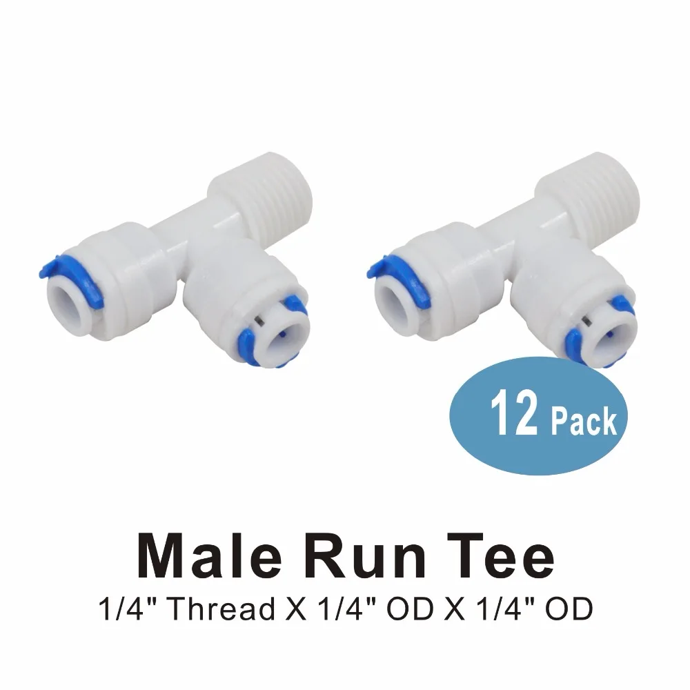 

Male Run Tee 1/4" Thread x 1/4" OD x 1/4" OD Quick Connection Fitting Parts for Water Filters and RO Systems -12 PACK