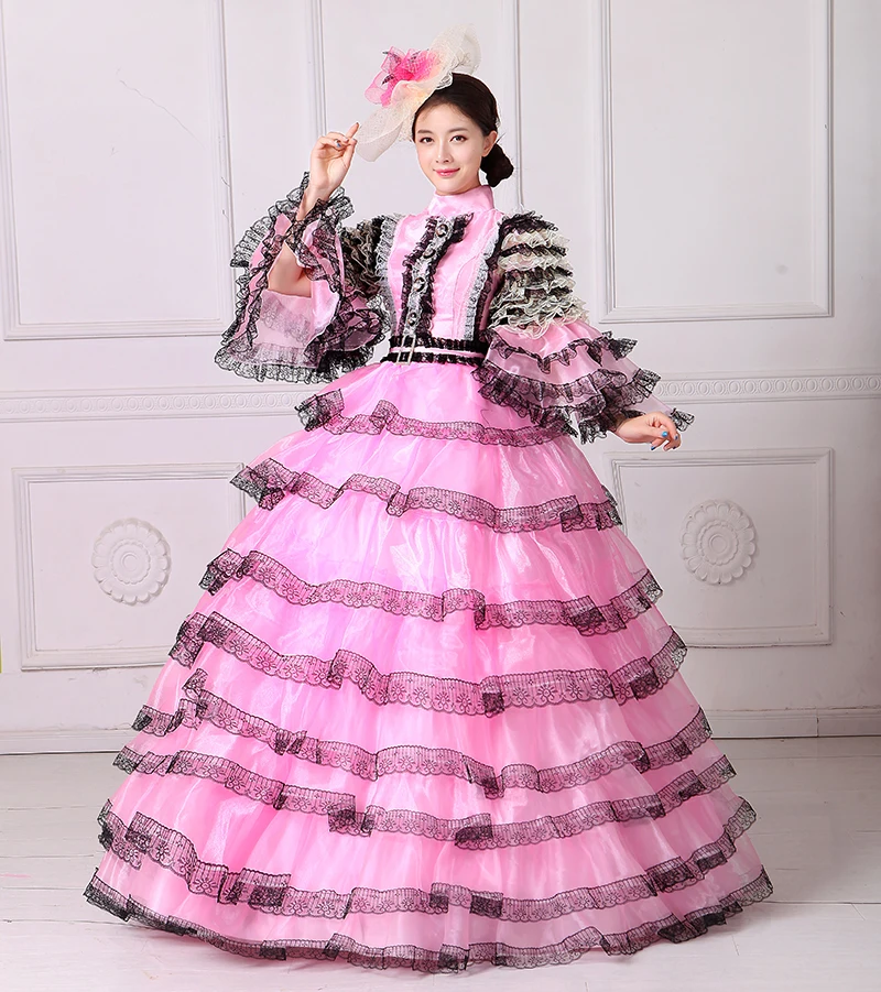 Розовое и черное кружевное маскарадное бальное платье вампира Marie Antoinette 18th