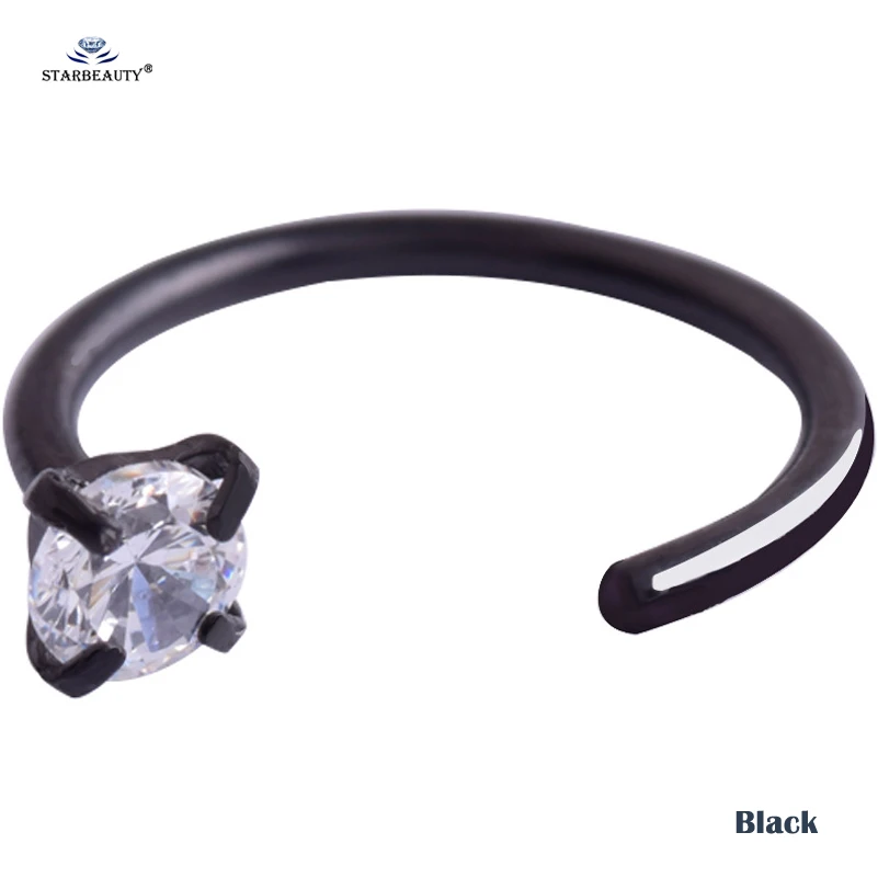 Black Starbeauty прозрачный драгоценный камень C кольцо в нос имитация серьги-каффы Labret Helix пирсинг для пупка губ Пронзительный Нос Кольца поддельный пирсинг ювелирные изделия - Окраска металла: Black