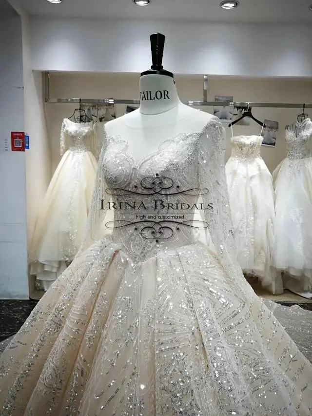 Роскошное блестящее свадебное платье hochzeit с длинным рукавом 2019 | Свадьбы и