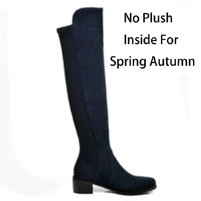 R Blue SpringAutumn Женские Лоскутные зимние высокие сапоги из коровьей кожи с коротким плюшем; сезон весна-осень; Сапоги выше колена из натуральной кожи с острым носком; ZY171021 - Цвет: R Blue SpringAutumn