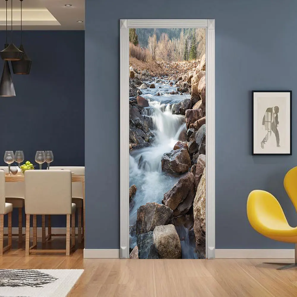 3D Spectacular Waterfall Door Stickers DIY Mural Selfadhesive Wallpaper Removable Waterproof Poster Stickers Home Decor Decals
