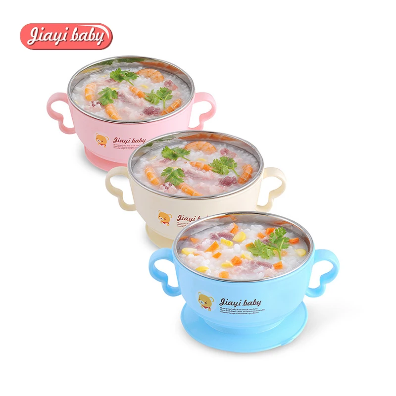 Jiayi Набор детских мисок Поильник всасывания пластины BPA Free 304 Нержавеющая сталь миска с крышкой наполнения водой Утепленная одежда столовая посуда для детей