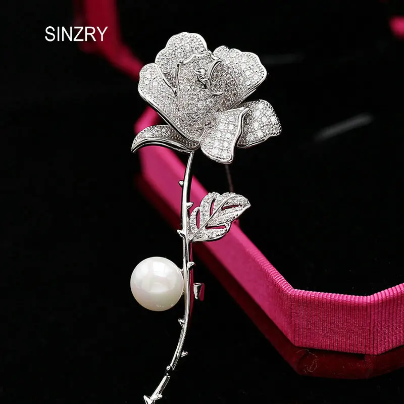 Женская Брошь в виде Розы SINZRY с фианитом