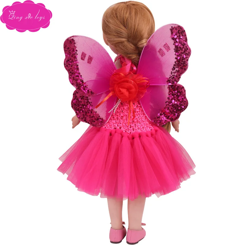 

18 inch Girl dolls clothes Elf costume wings magic wand American newborn dress Baby toys fit 43 cm baby dolls c778