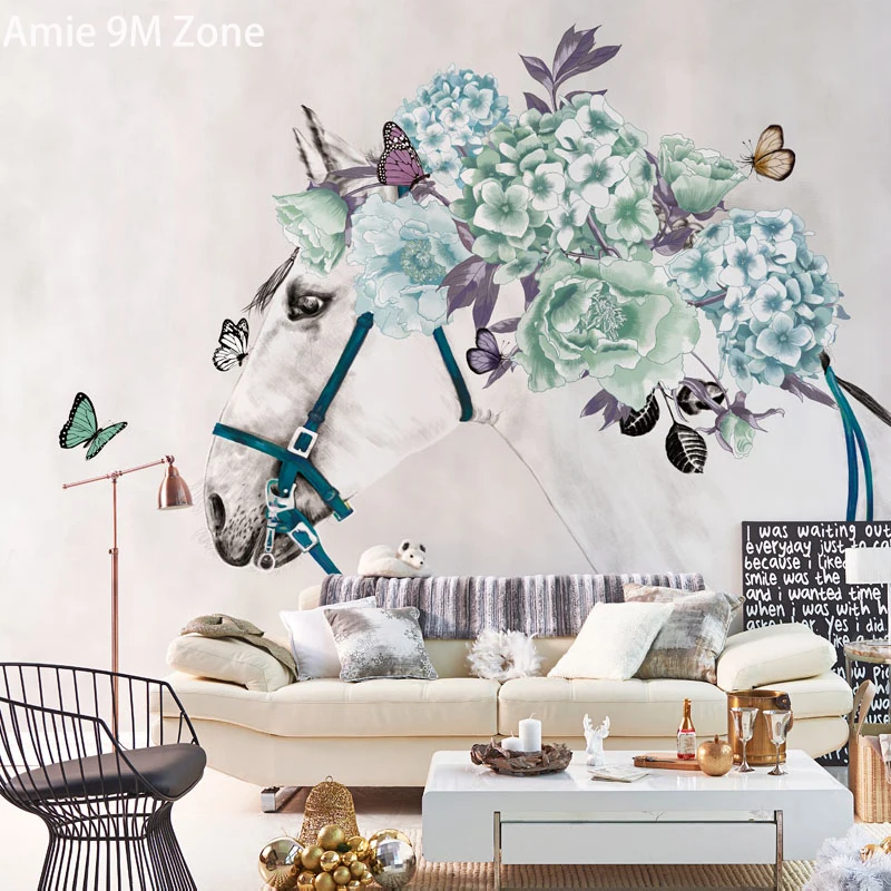 Tuya Art black and white horse art mural wallpapers for living room bedroom wall decor discount | Обустройство дома