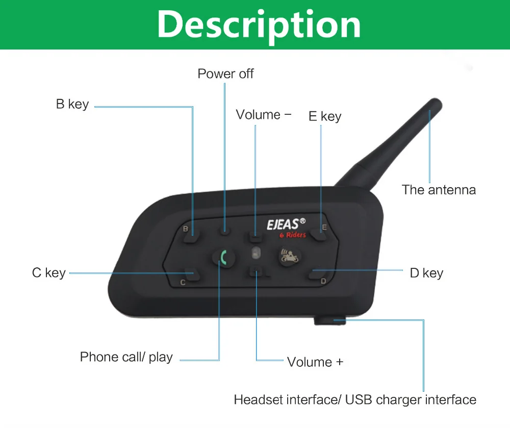 QPLOVE 2pcs EJEAS V6 Pro intercom 1200m wireless motorcycle bluetooth helmet headset long distance 6 Riders talking