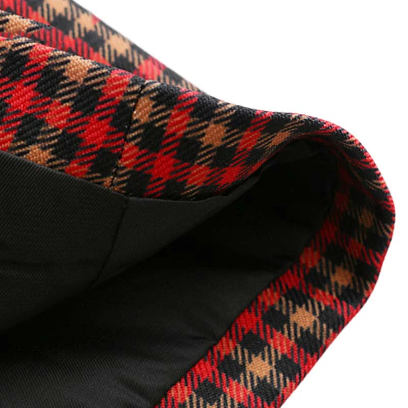 Осень 2018 женские пиджаки и Куртки Винтаж темно красный офисные клетчатый Блейзер