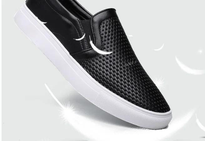 Male Cow Leather Shoes Breathable Cut-outs Loafers Summer Slip-on Men Casual Plus Size 48-38 Black White Brand New 2017 Low Top | Обувь