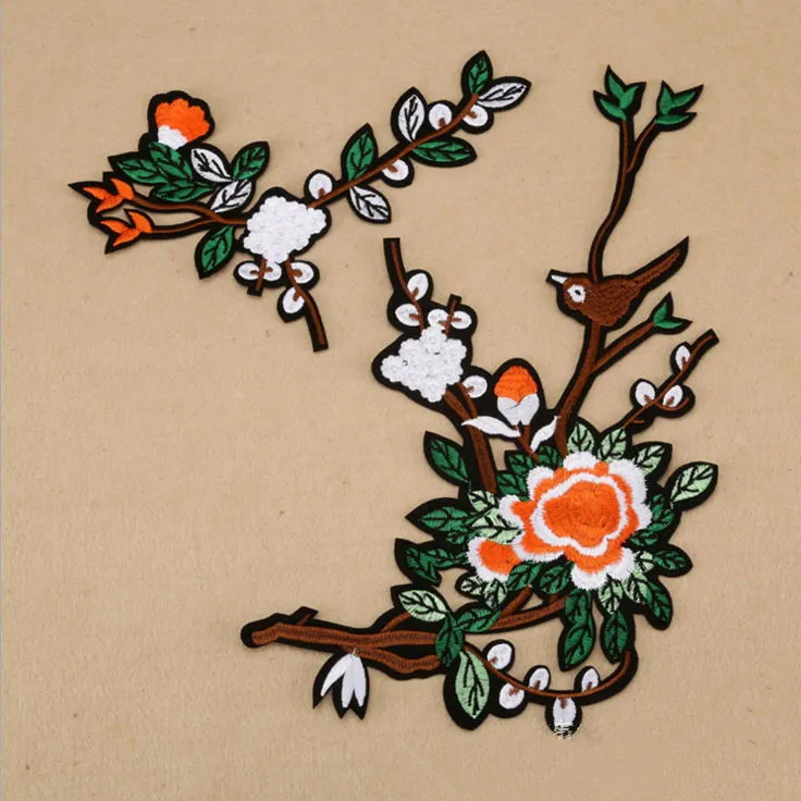 

New arrival 5 sets big size wintersweet embroidered sew On Patches DK dress hat garment bag Appliques accessory Air Shipping