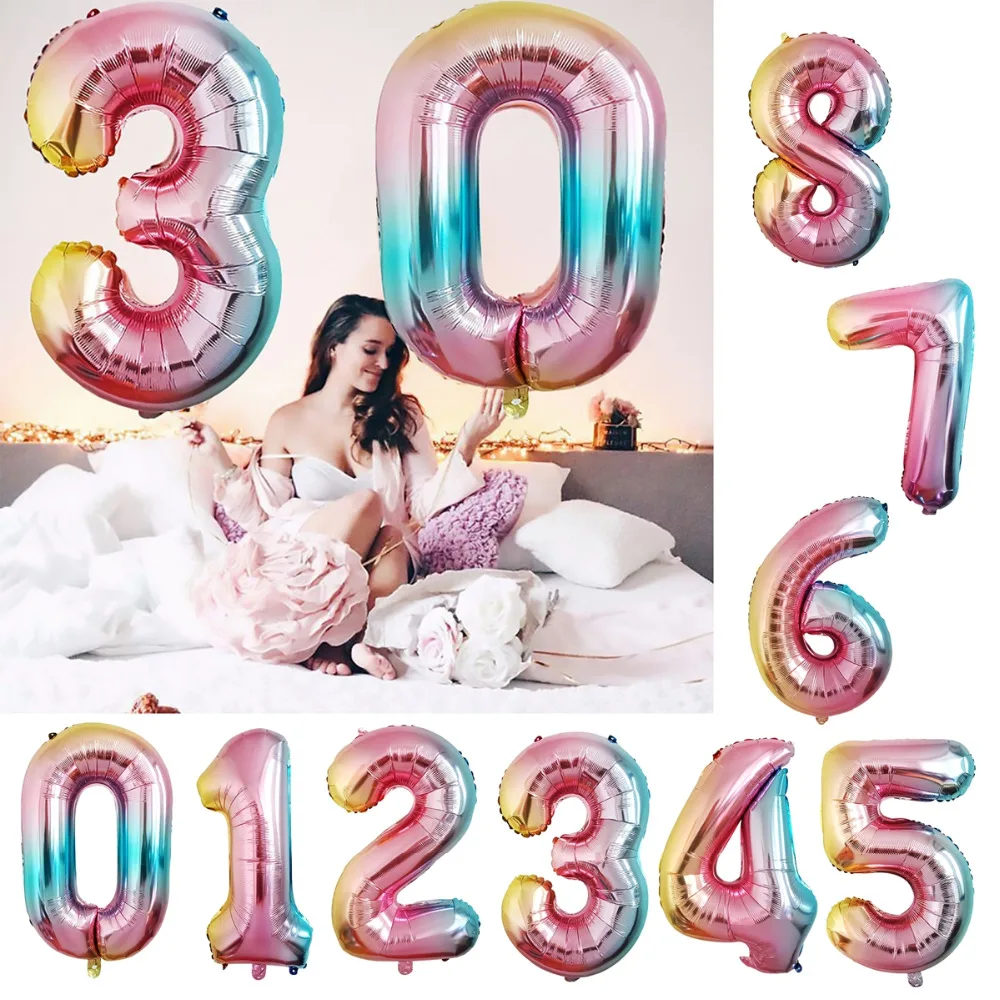 32 дюйма с днем рождения воздушный шар фольга номер шарики для день украшения