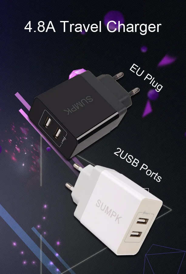 SUMPK usb зарядное устройство адаптер 5V4.8A Быстрый сотовый телефон 2 порта