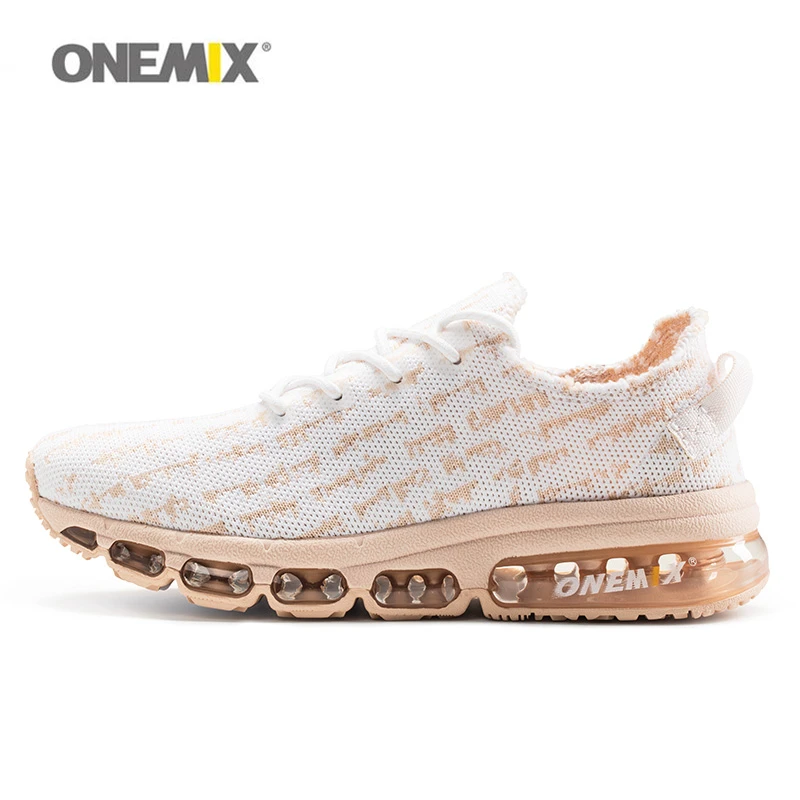 

Onemix women's running shoes knit mesh vamp lightweight run sneakers woman cushion for outdoor jogging walking red gold white