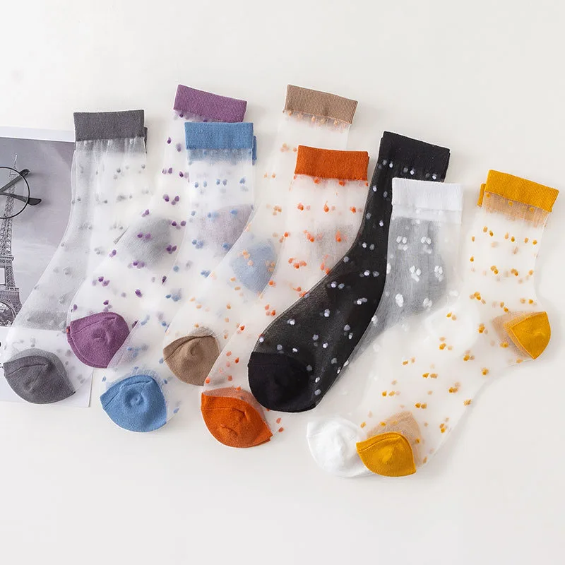 1 пара женские шелковые короткие носки ультратонкие в горошек впитывающие пот