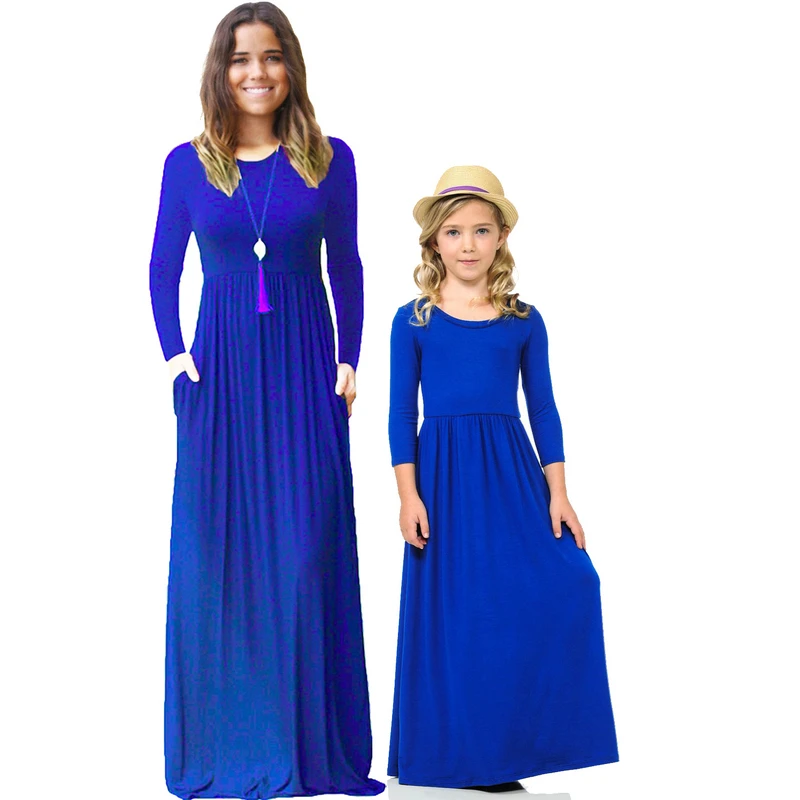 

COSPOT Mother and Daughter Beachwear Long Dress Girls and Mom Bohemian Long-sleeved Plain Dress Princess Casual 2023 New 45E