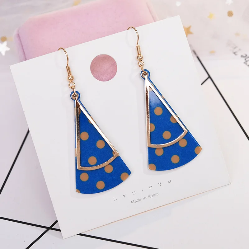 Синий акрил пятно секторная форма анти аллергия сплава богемные серьги OL Карьера