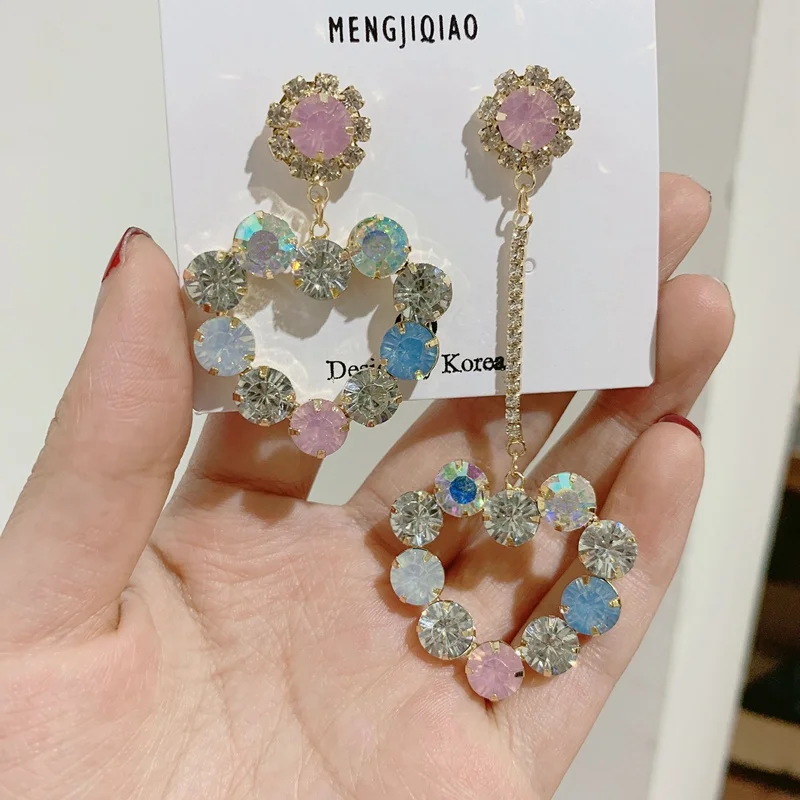 MENGJIQIAO корейские новые шикарные хрустальные серьги в форме сердца с длинной кисточкой для женщин элегантные жемчужные подвески ювелирные изделия