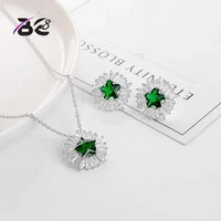 be8 luxury green star shape cz pendant jewelry set for women 4 colors link chain necklace earring sets dress accessories s 023