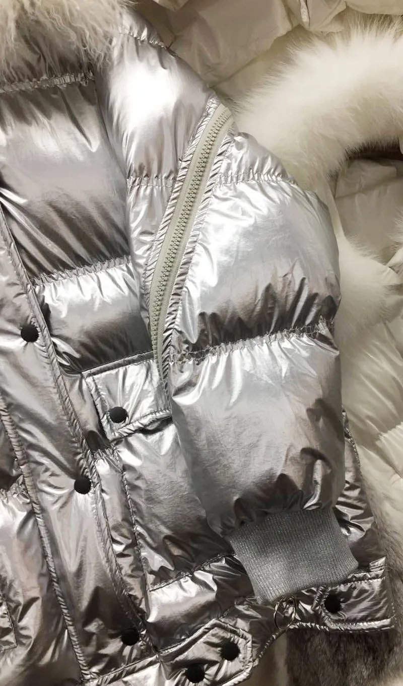 Winter Jacket Women Glossy Down Parka Glossy Long Down Coat Female Warm Thicken Hooded Loose Parkas Real Fur Jackets Waterproof