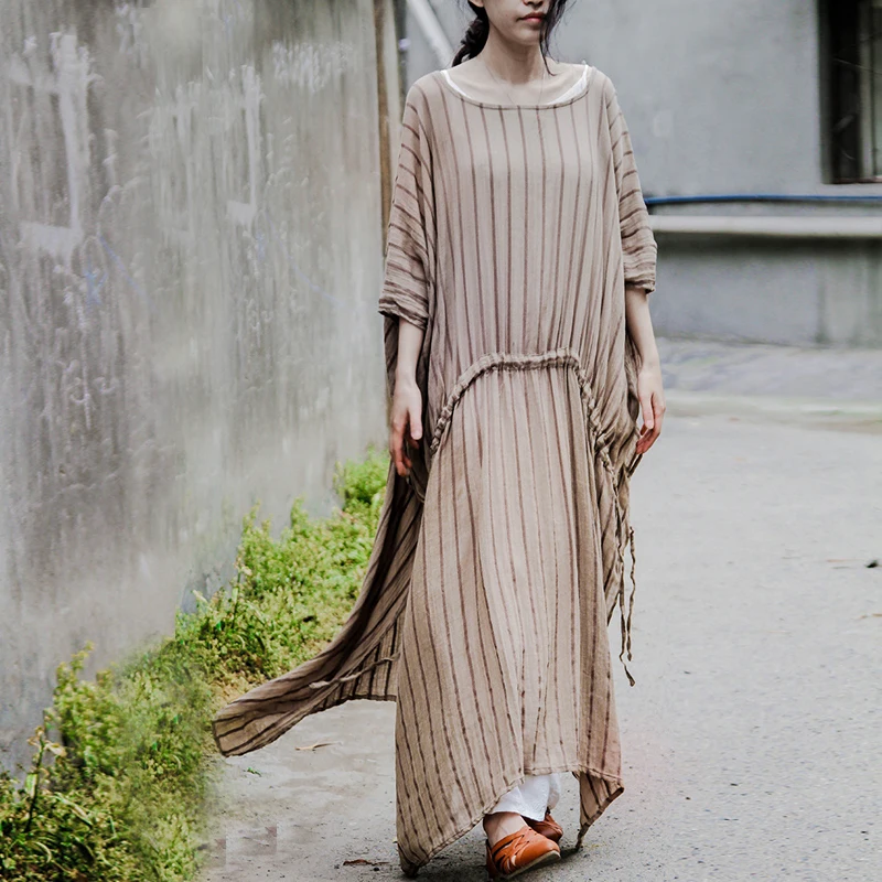 Новинка 2020 женское платье в полоску рукав летучая мышь летнее повседневное