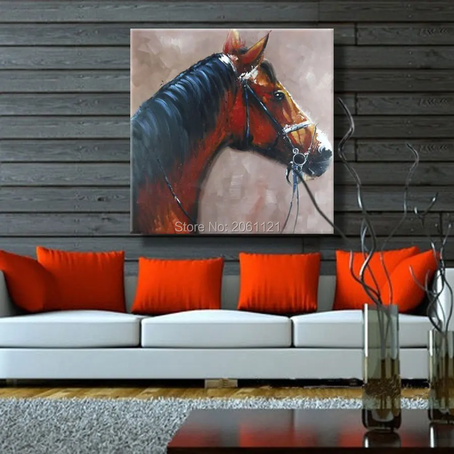 Ручная роспись на холсте Масляные картины черная коричневая лошадь картина