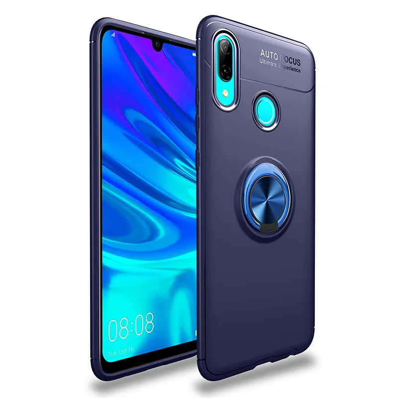 Синий MAKAVO для huawei P Smart Z чехол с кольцом и пряжкой матовый Мягкий силиконовый чехол-накладка для huawei P Smart чехол для телефона - Цвет: Синий