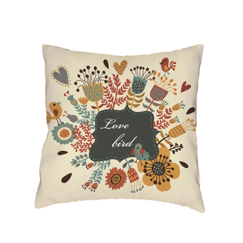 Lovely Cartoon Bird For freedom White Throw Pillow Case Alphabet Flower Peach Skin Car Trip Printed Home Decor Cushion Cover | Дом и сад