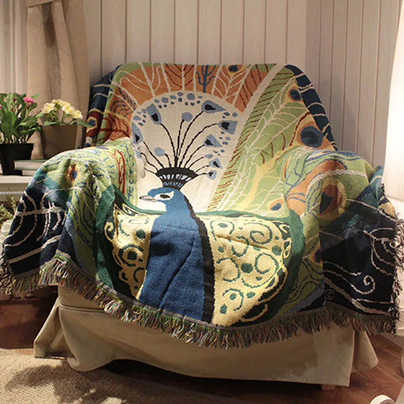 Гобелен с павлином хлопок нить ковер диван полотенце кисточка повседневное