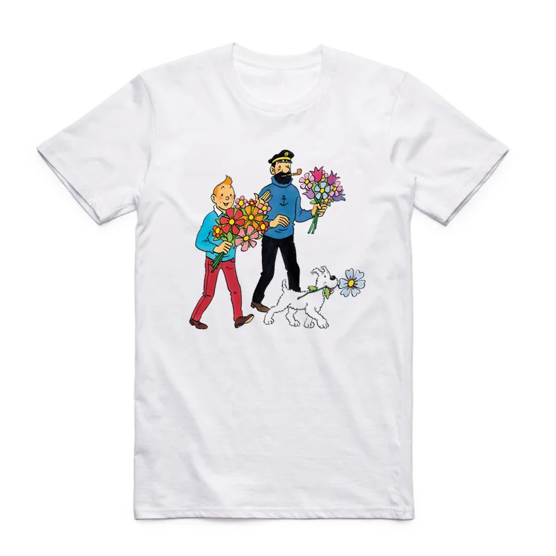Мужская и женская футболка азиатского размера с принтом из мультфильма Tintin