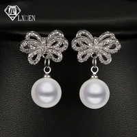 lxoen elegant simulated pearl drop earrings with flower shape silver color crystal earrings jewelry gift pendientes