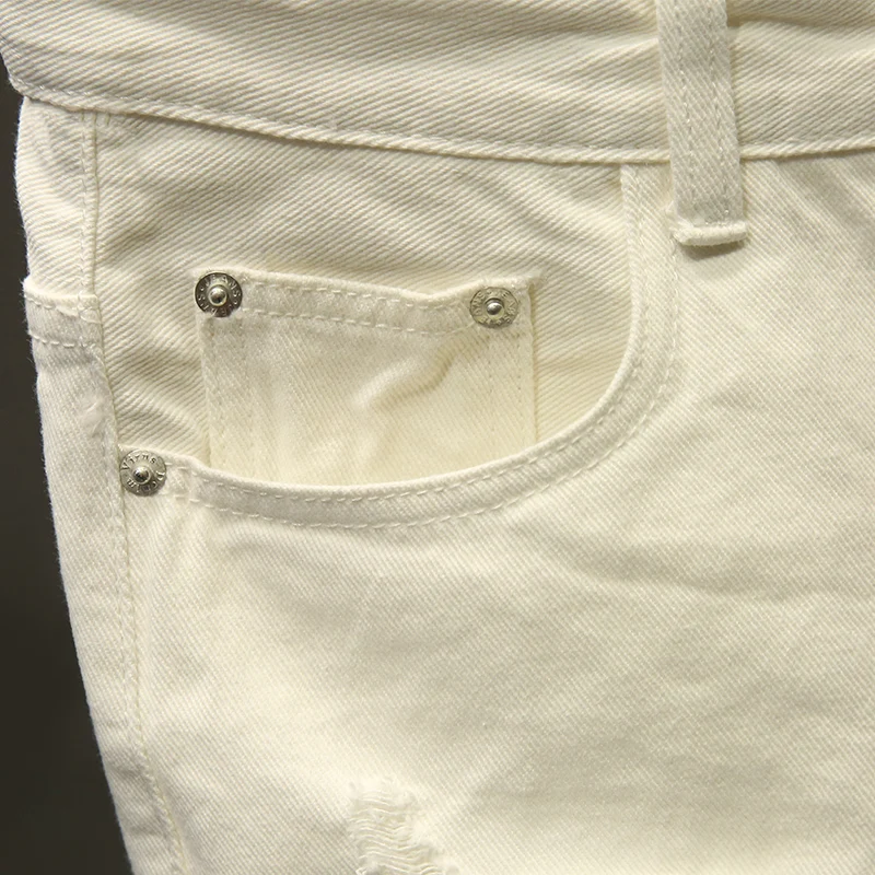 Summer white Men Ripped Loose Straight Jeans Short Fashion Hip hop Bermuda Holes male Solid color Casual Beach Denim shorts