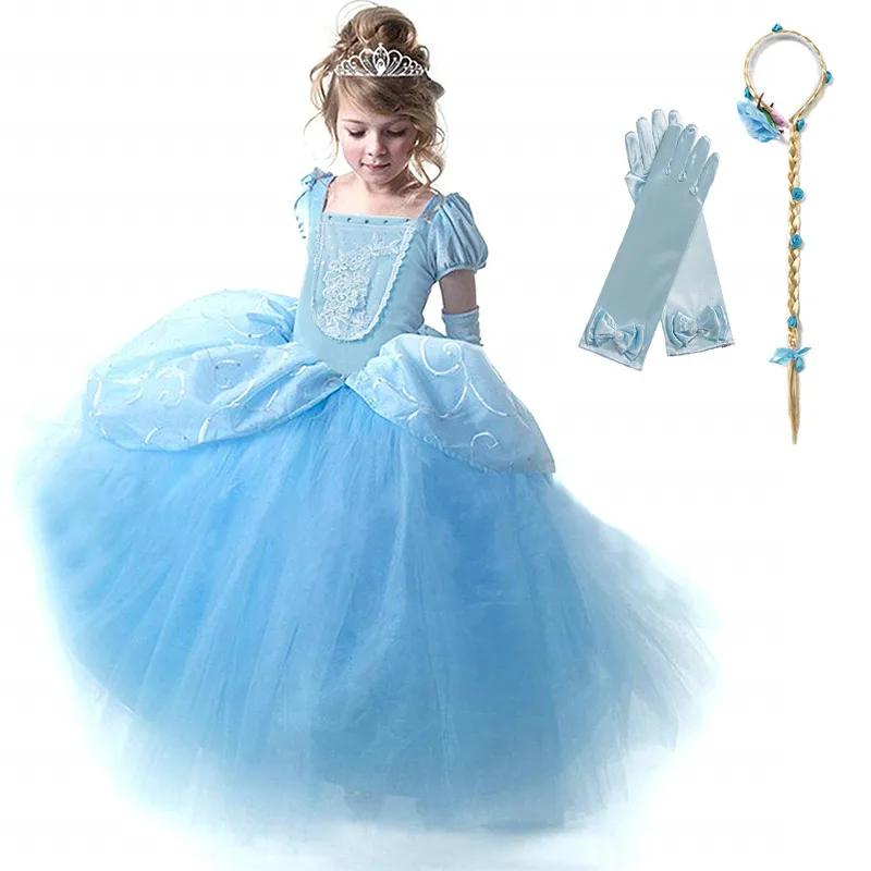 Cinderella Set 5 Маскарадный костюм Золушки для девочек на День рождения; нарядное платье принцессы с перчатками; детское платье-пачка в стиле Золушки на Хэллоуин - Цвет: Cinderella Set 5