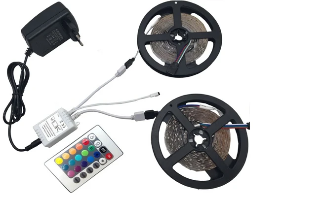 Горячая RGB Светодиодная лента 3528 гибкий светильник 12 В 12 в 5 м 300 светодиодов+ 24key ИК пульт дистанционного управления+ адаптер питания штепсельная вилка EU/US/AU