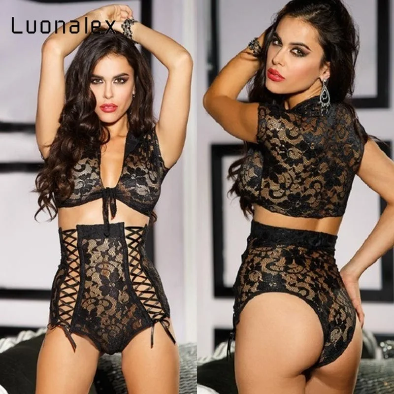 Сексуальное эротичное нижнее бельё Экзотическая одежда черный кружевной халат