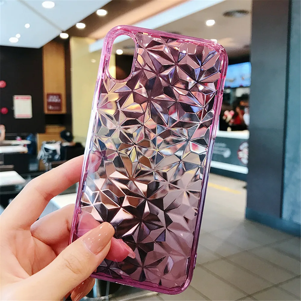 Gradient Color Chic 3D Crystal Diamond Phone Cases For OPPO R11s Plus Transparent Lingge Covers R15 R15pro Soft |